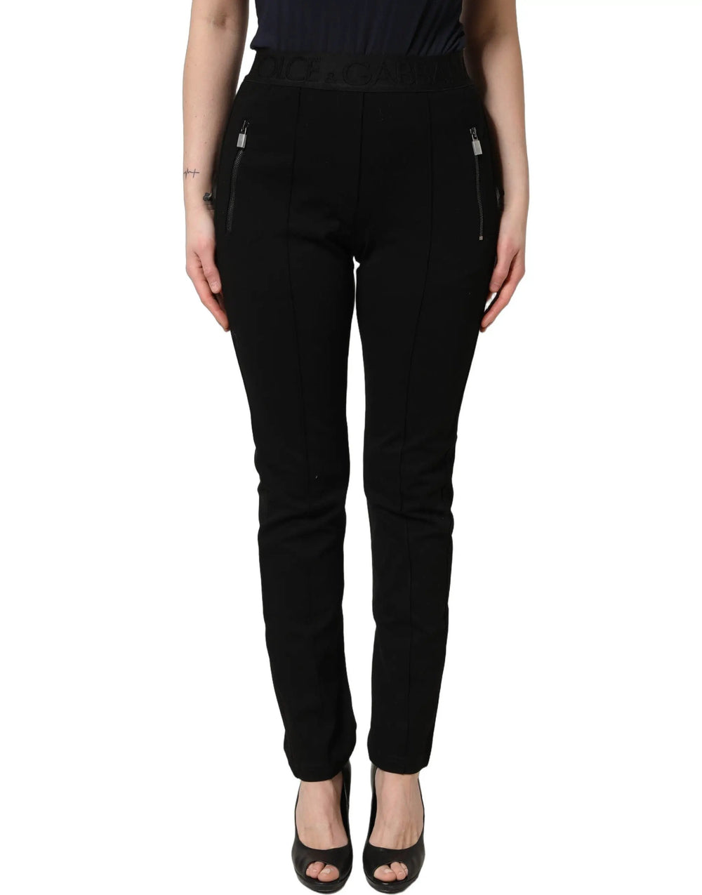Dolce & Gabbana Sample Sale | Dolce & Gabbana Black Viscose Mid Waist Skinny Trouser Pants - | Designer outlet