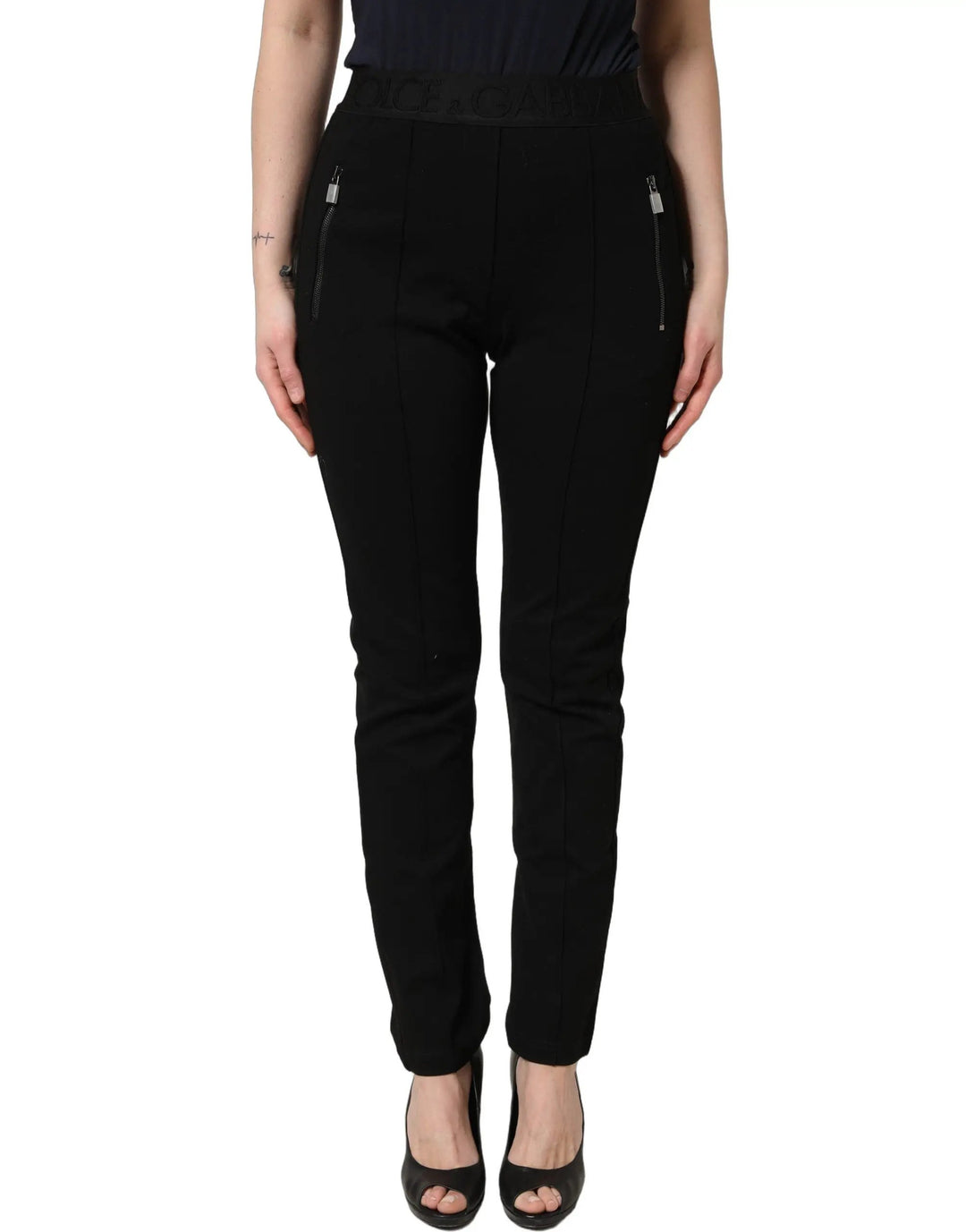 Dolce & Gabbana Sample Sale | Dolce & Gabbana Black Viscose Mid Waist Skinny Trouser Pants - | Designer outlet
