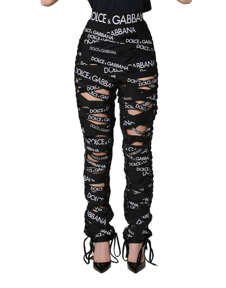 Dolce & Gabbana Sample Sale | Dolce & Gabbana Black Logo Tape Cut Out Skinny High Waist Pants - | Designer outlet