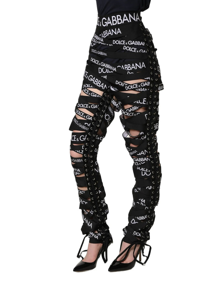 Dolce & Gabbana Sample Sale | Dolce & Gabbana Black Logo Tape Cut Out Skinny High Waist Pants - | Designer outlet
