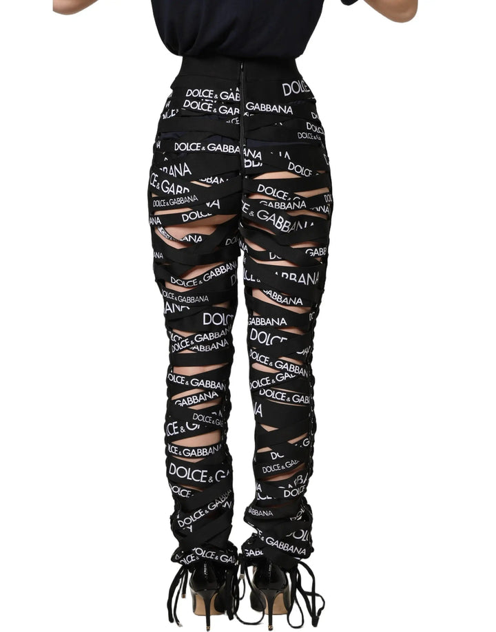 Dolce & Gabbana Sample Sale | Dolce & Gabbana Black Logo Tape Cut Out Skinny High Waist Pants - | Designer outlet