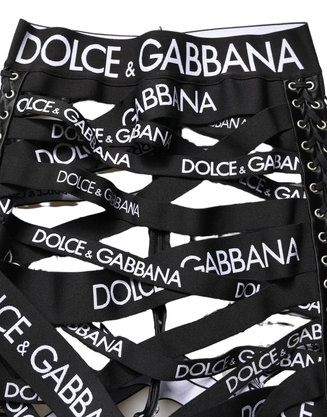 Dolce & Gabbana Sample Sale | Dolce & Gabbana Black Logo Tape Cut Out Skinny High Waist Pants - | Designer outlet