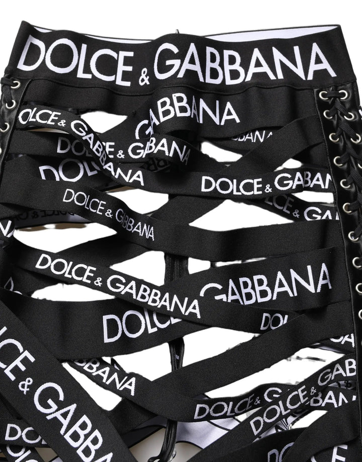 Dolce & Gabbana Sample Sale | Dolce & Gabbana Black Logo Tape Cut Out Skinny High Waist Pants - | Designer outlet
