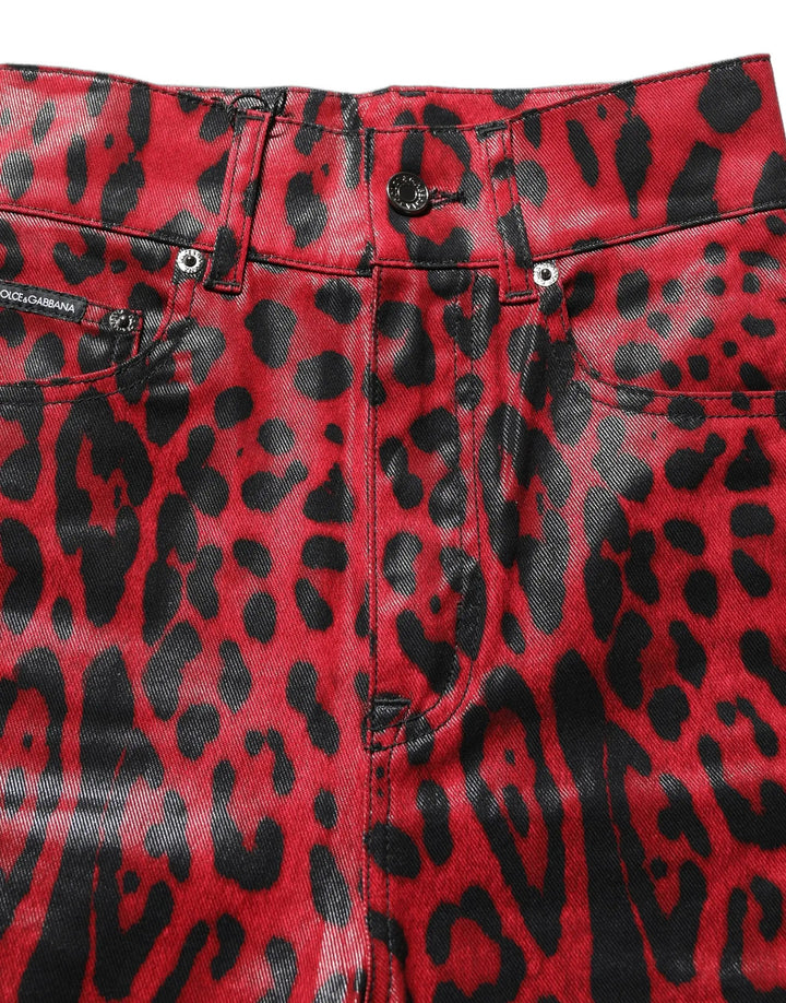 Dolce & Gabbana Sample Sale | Dolce & Gabbana Red Leopard Skinny High Waist Denim Jeans - | Designer outlet