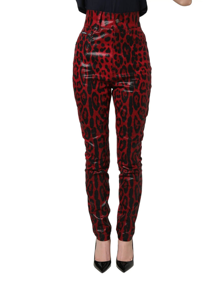 Dolce & Gabbana Sample Sale | Dolce & Gabbana Red Leopard Skinny High Waist Denim Jeans - | Designer outlet