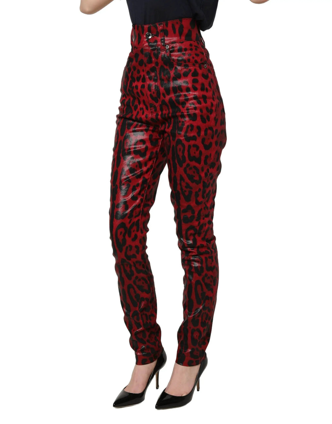 Dolce & Gabbana Sample Sale | Dolce & Gabbana Red Leopard Skinny High Waist Denim Jeans - | Designer outlet