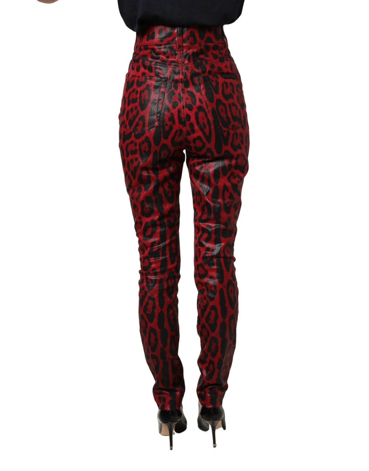 Dolce & Gabbana Sample Sale | Dolce & Gabbana Red Leopard Skinny High Waist Denim Jeans - | Designer outlet