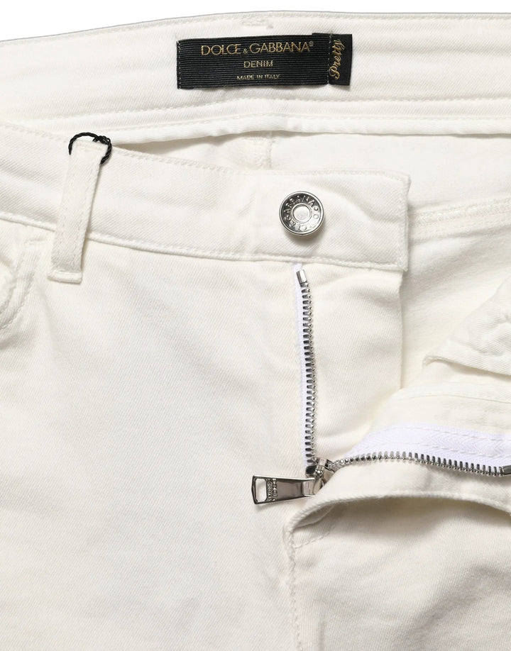 Dolce &amp; Gabbana Sample Sale | Dolce &amp; Gabbana White Tattered Skinny Cotton Denim Jeans - | Designer outlet
