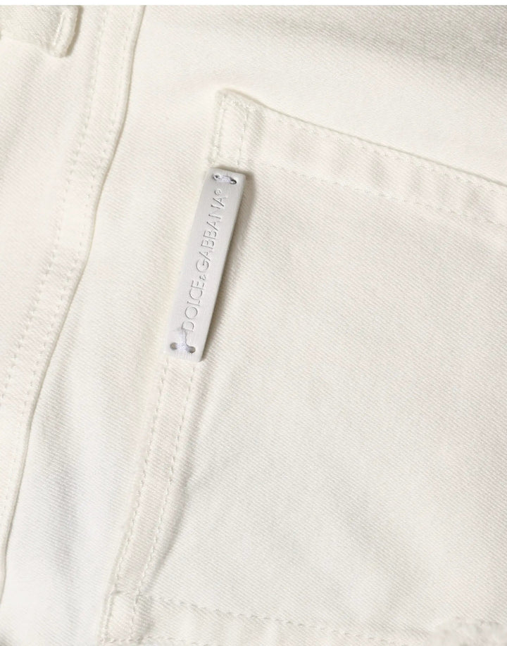 Dolce &amp; Gabbana Sample Sale | Dolce &amp; Gabbana White Tattered Skinny Cotton Denim Jeans - | Designer outlet