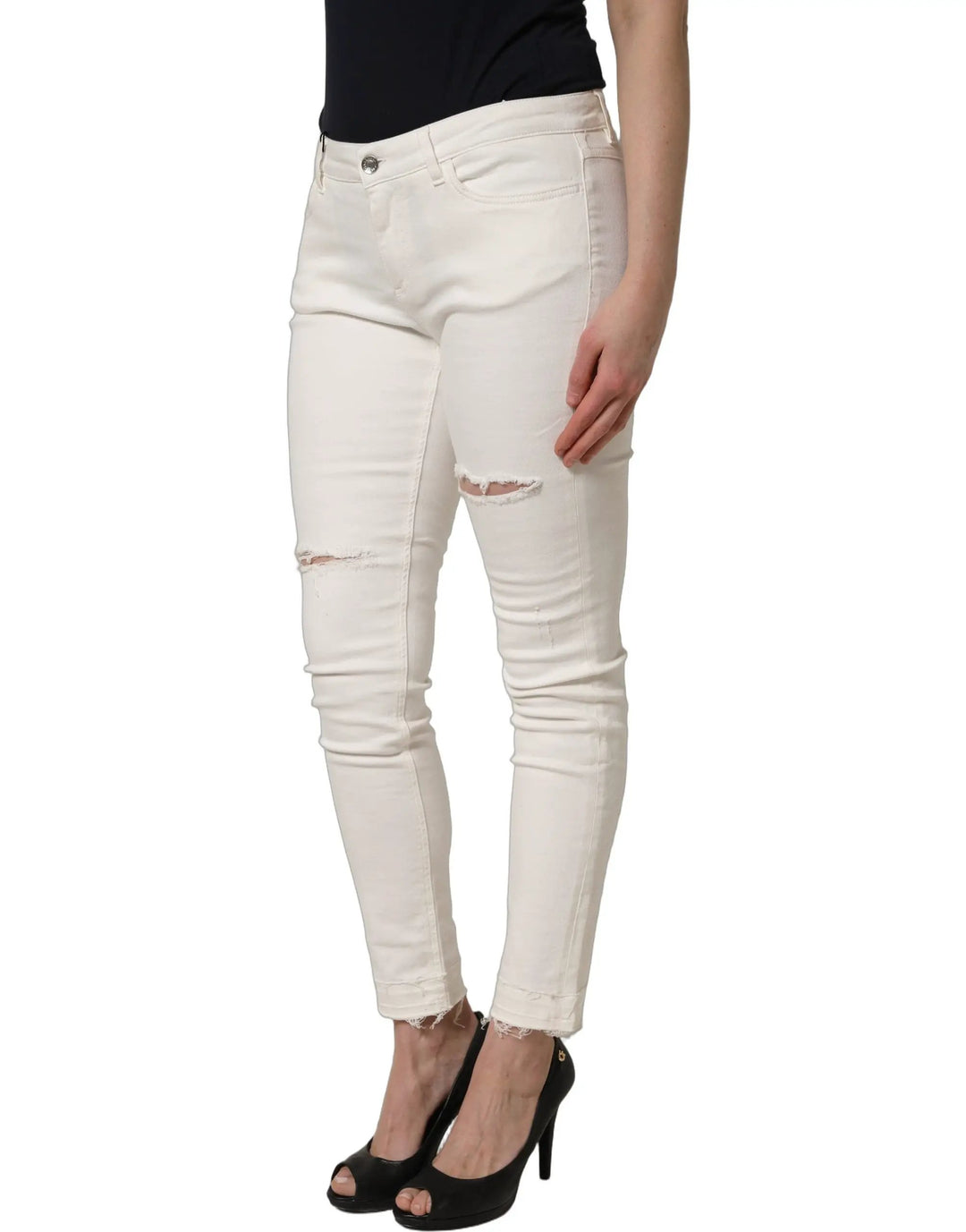 Dolce &amp; Gabbana Sample Sale | Dolce &amp; Gabbana White Tattered Skinny Cotton Denim Jeans - | Designer outlet