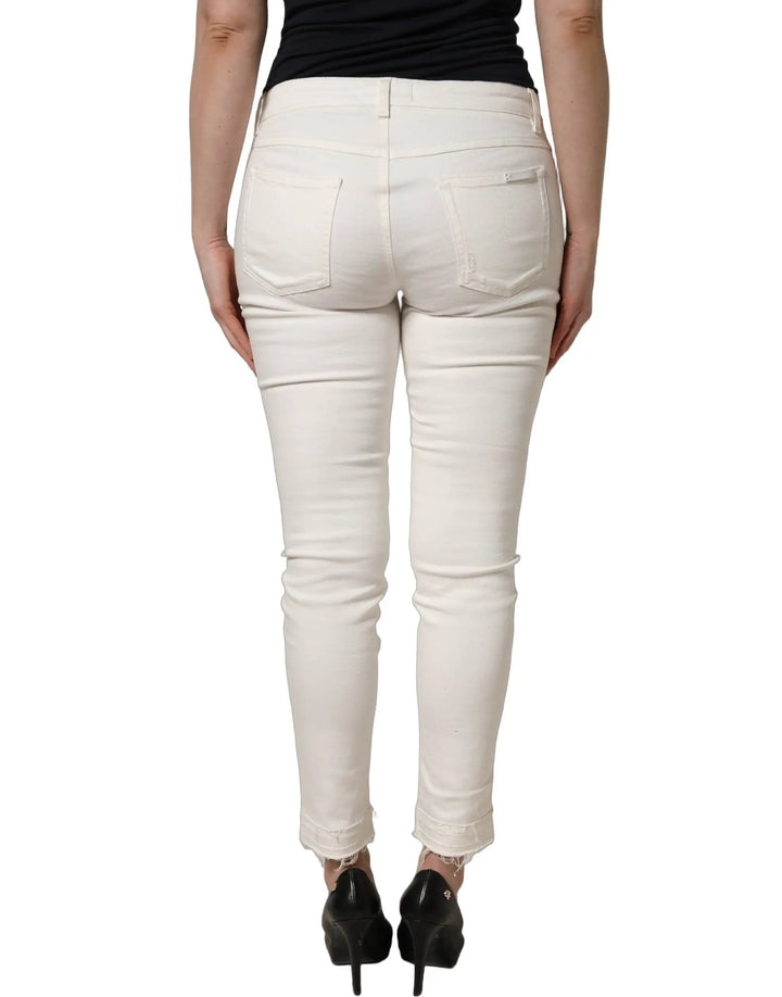 Dolce &amp; Gabbana Sample Sale | Dolce &amp; Gabbana White Tattered Skinny Cotton Denim Jeans - | Designer outlet