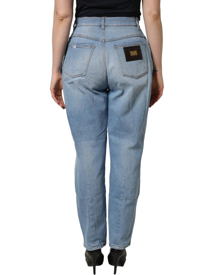 Dolce &amp; Gabbana Sample Sale | Dolce &amp; Gabbana Blue Distressed Pleated Cotton Denim Jeans - | Designer outlet