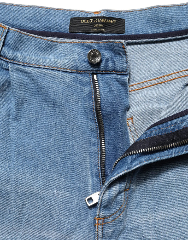 Dolce &amp; Gabbana Sample Sale | Dolce &amp; Gabbana Blue Distressed Pleated Cotton Denim Jeans - | Designer outlet