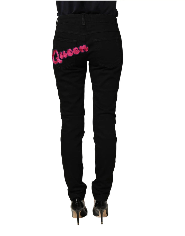 Dolce &amp; Gabbana Sample Sale | Dolce &amp; Gabbana Black Queen Embroidery PRETTY Denim Jeans - | Designer outlet