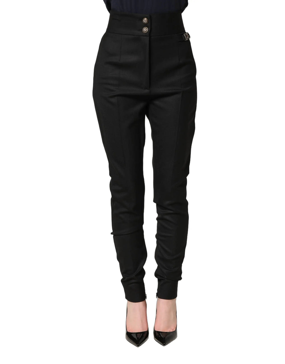 Dolce & Gabbana Sample Sale | Dolce & Gabbana Black Wool High Waisted Logo Trouser Pants - | Designer outlet
