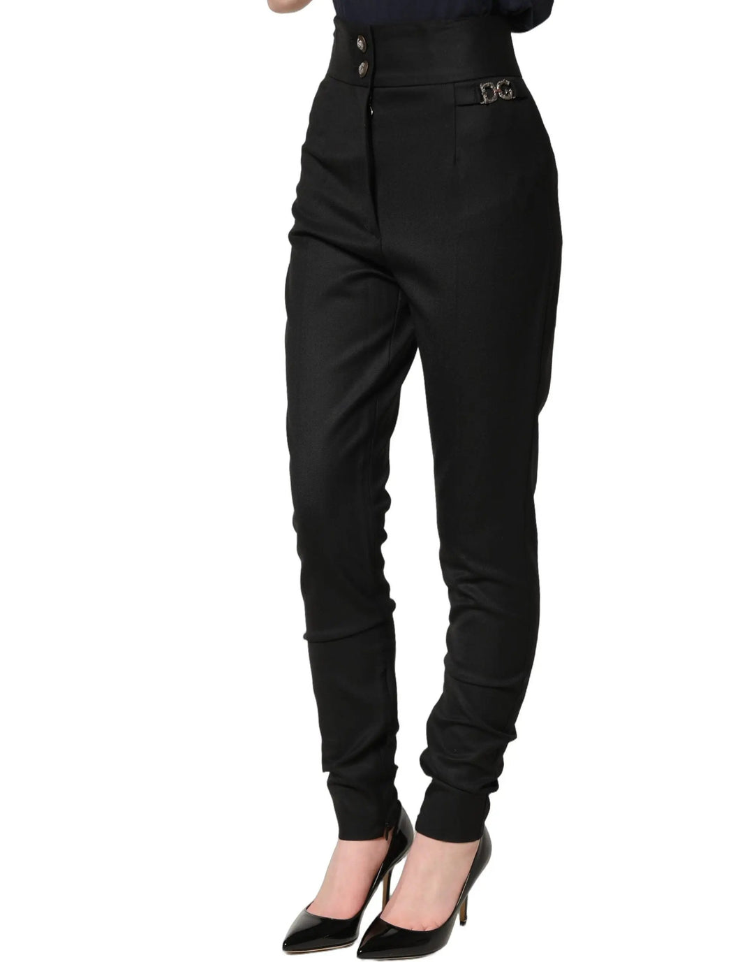 Dolce &amp; Gabbana Sample Sale | Dolce &amp; Gabbana Black Wool High Waisted Logo Trouser Pants - | Designer outlet