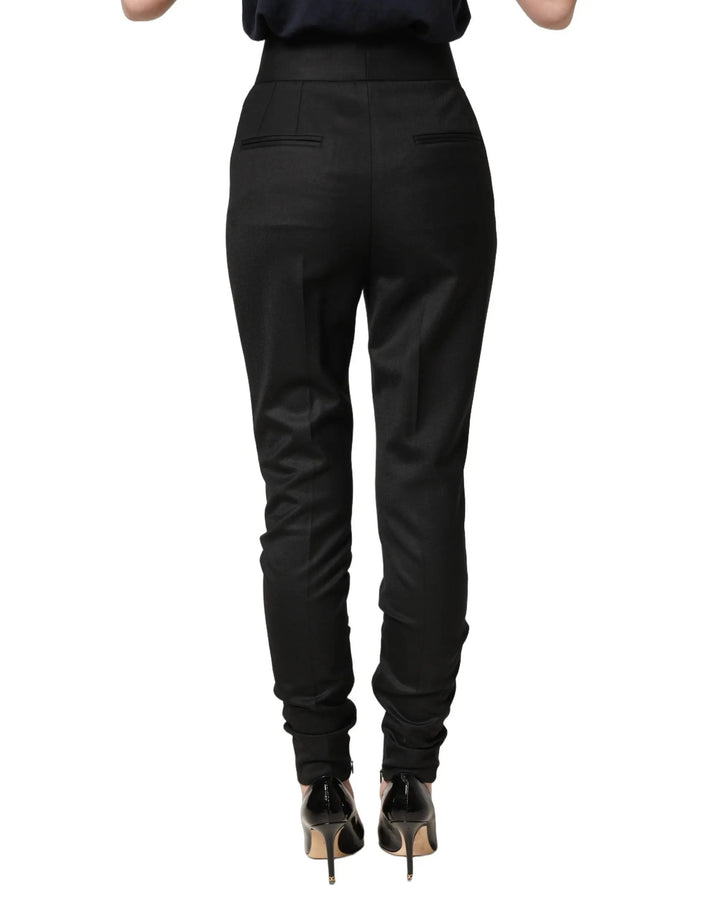 Dolce &amp; Gabbana Sample Sale | Dolce &amp; Gabbana Black Wool High Waisted Logo Trouser Pants - | Designer outlet