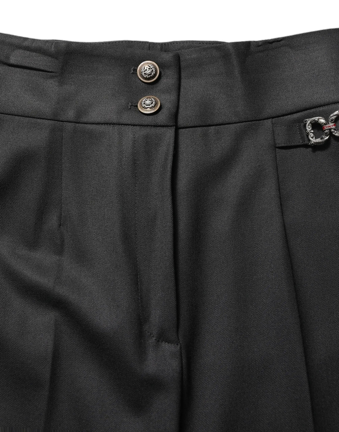 Dolce &amp; Gabbana Sample Sale | Dolce &amp; Gabbana Black Wool High Waisted Logo Trouser Pants - | Designer outlet