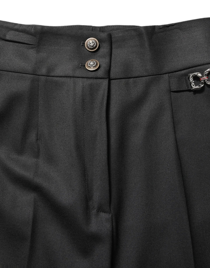 Dolce &amp; Gabbana Sample Sale | Dolce &amp; Gabbana Black Wool High Waisted Logo Trouser Pants - | Designer outlet