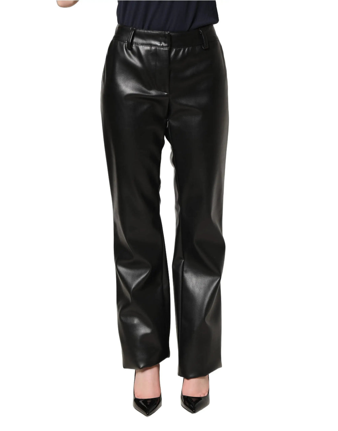 Dolce & Gabbana Sample Sale | Dolce & Gabbana Black PU Leather High Waisted Trouser Pants - | Designer outlet