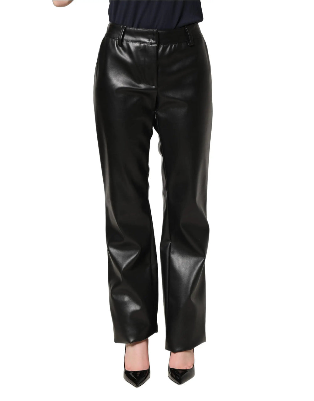 Dolce & Gabbana Sample Sale | Dolce & Gabbana Black PU Leather High Waisted Trouser Pants - | Designer outlet