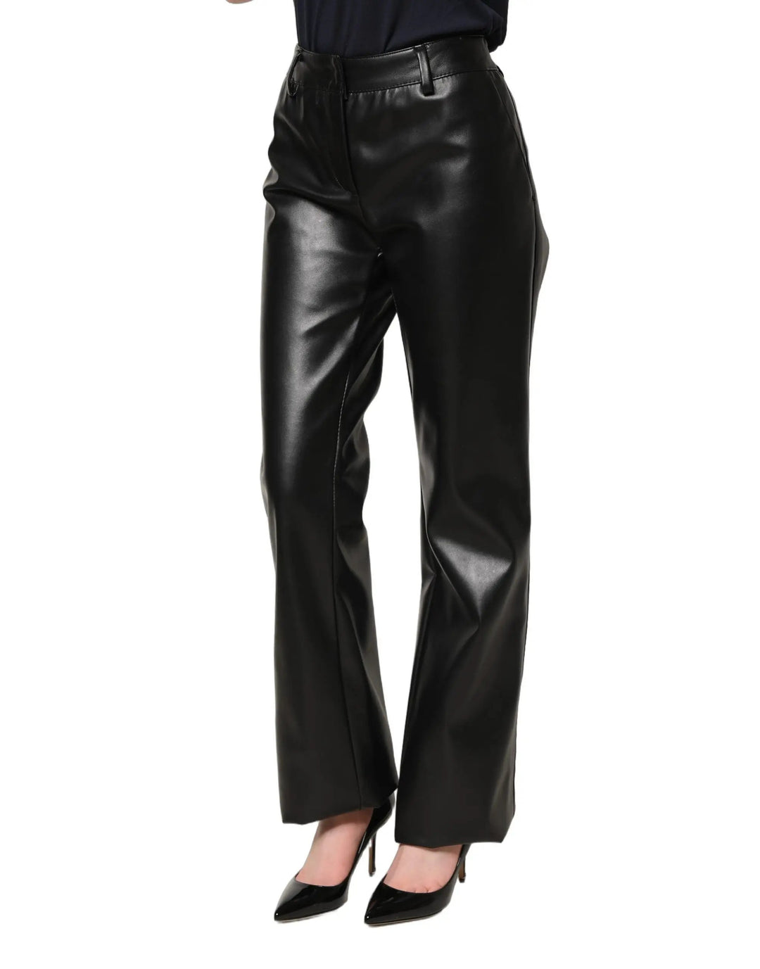 Dolce &amp; Gabbana Sample Sale | Dolce &amp; Gabbana Black PU Leather High Waisted Trouser Pants - | Designer outlet