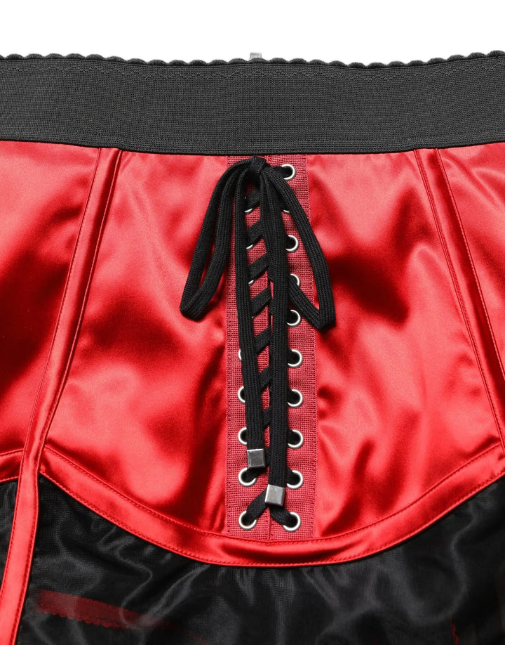 Dolce & Gabbana Sample Sale | Dolce & Gabbana Red Satin Corset Style High Waist Mini Skirt - | Designer outlet