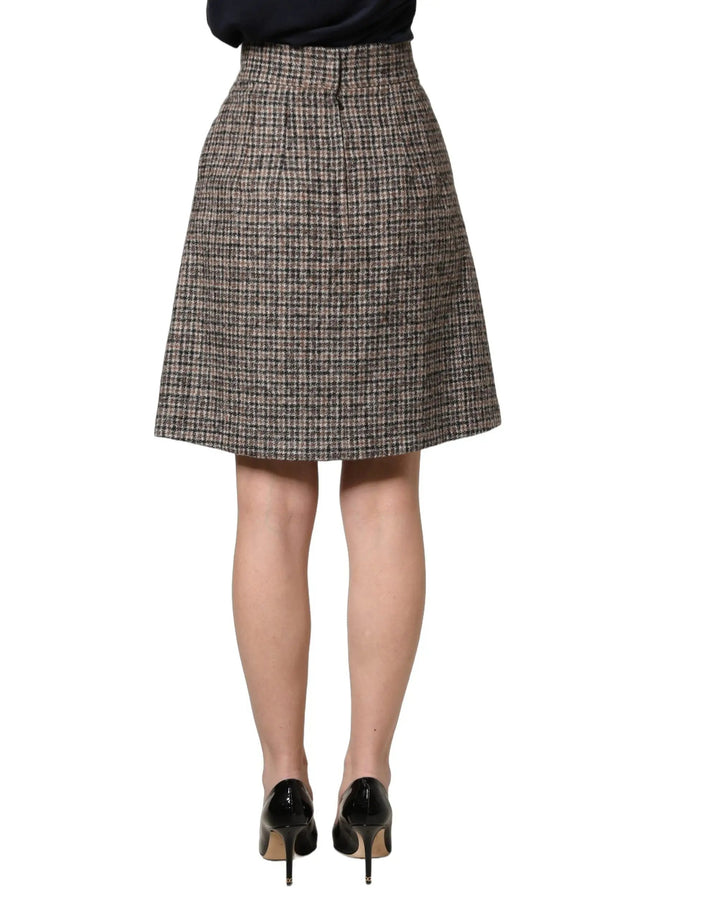 Dolce & Gabbana Sample Sale | Dolce & Gabbana Brown Tweed Kick Pleat High Waist Mini Skirt - | Designer outlet