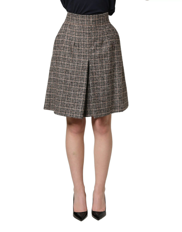 Dolce & Gabbana Sample Sale | Dolce & Gabbana Brown Tweed Kick Pleat High Waist Mini Skirt - | Designer outlet