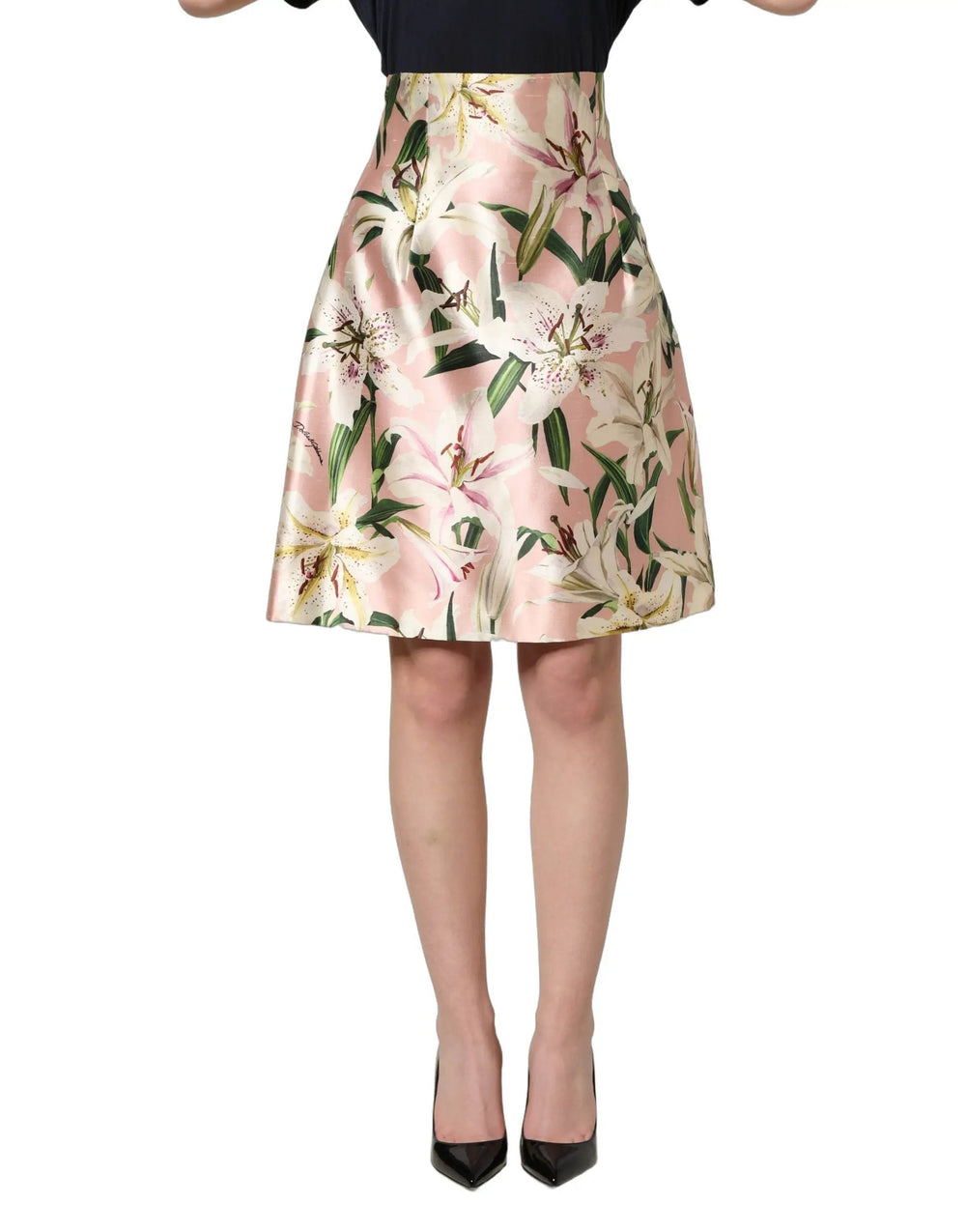 Dolce & Gabbana Sample Sale | Dolce & Gabbana Pink Lilium High Waist Knee Length Skirt - | Designer outlet