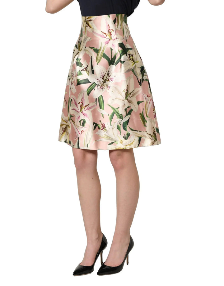Dolce & Gabbana Sample Sale | Dolce & Gabbana Pink Lilium High Waist Knee Length Skirt - | Designer outlet