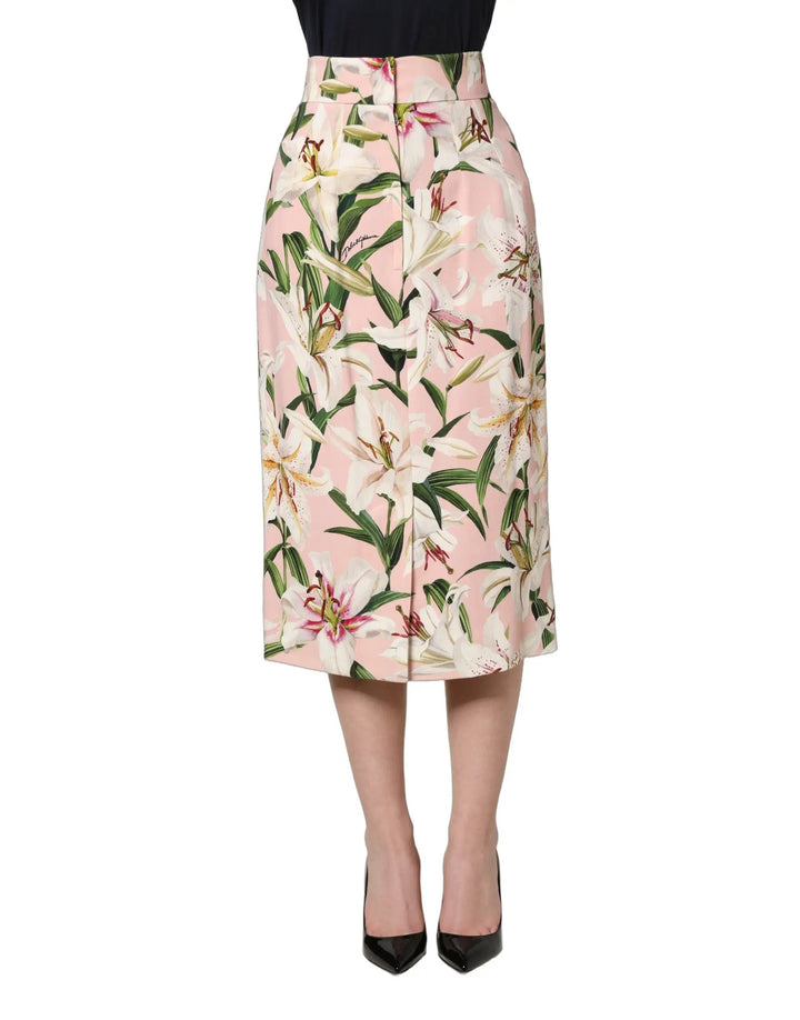 Dolce & Gabbana Sample Sale | Dolce & Gabbana Pink Lilium Print High Waist Pencil Skirt - | Designer outlet