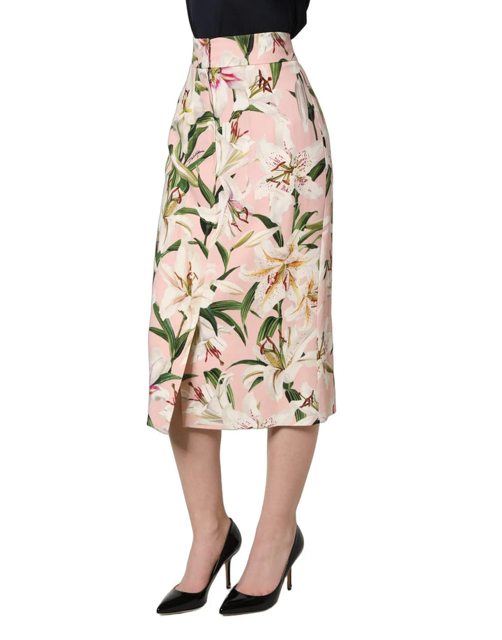 Dolce & Gabbana Sample Sale | Dolce & Gabbana Pink Lilium Print High Waist Pencil Skirt - | Designer outlet