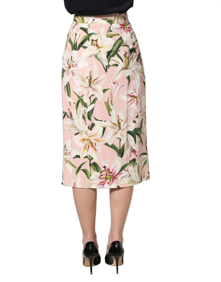 Dolce & Gabbana Sample Sale | Dolce & Gabbana Pink Lilium Print High Waist Pencil Skirt - | Designer outlet
