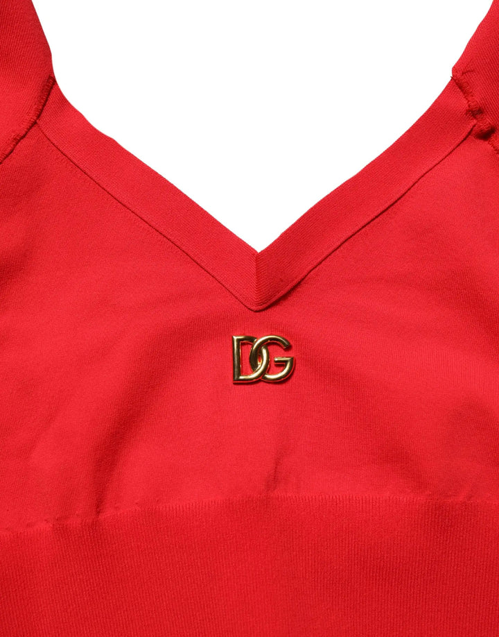Dolce &amp; Gabbana Sample Sale | Dolce &amp; Gabbana Red Viscose Sleeveless Halter Crop Tank Top - | Designer outlet