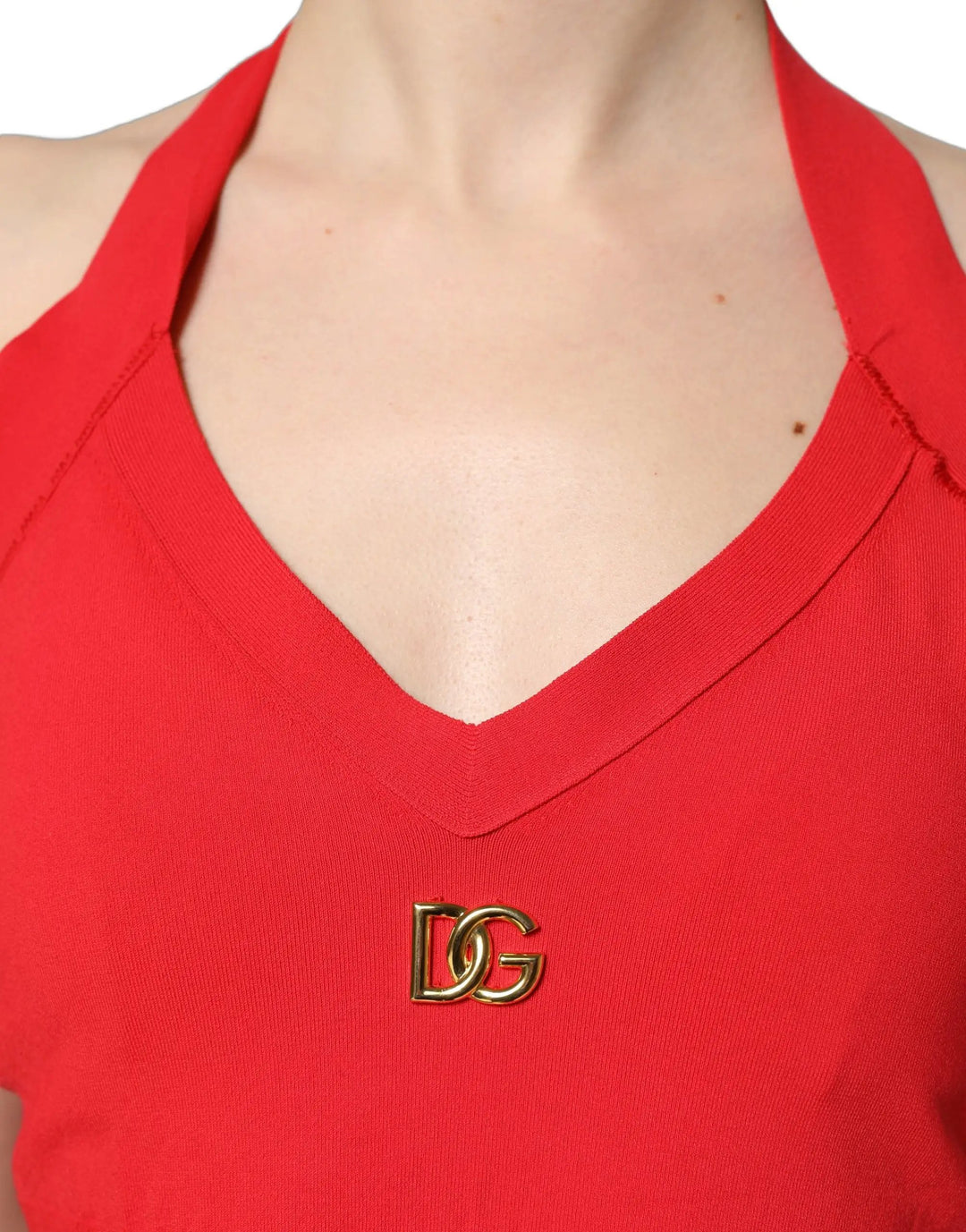 Dolce &amp; Gabbana Sample Sale | Dolce &amp; Gabbana Red Viscose Sleeveless Halter Crop Tank Top - | Designer outlet