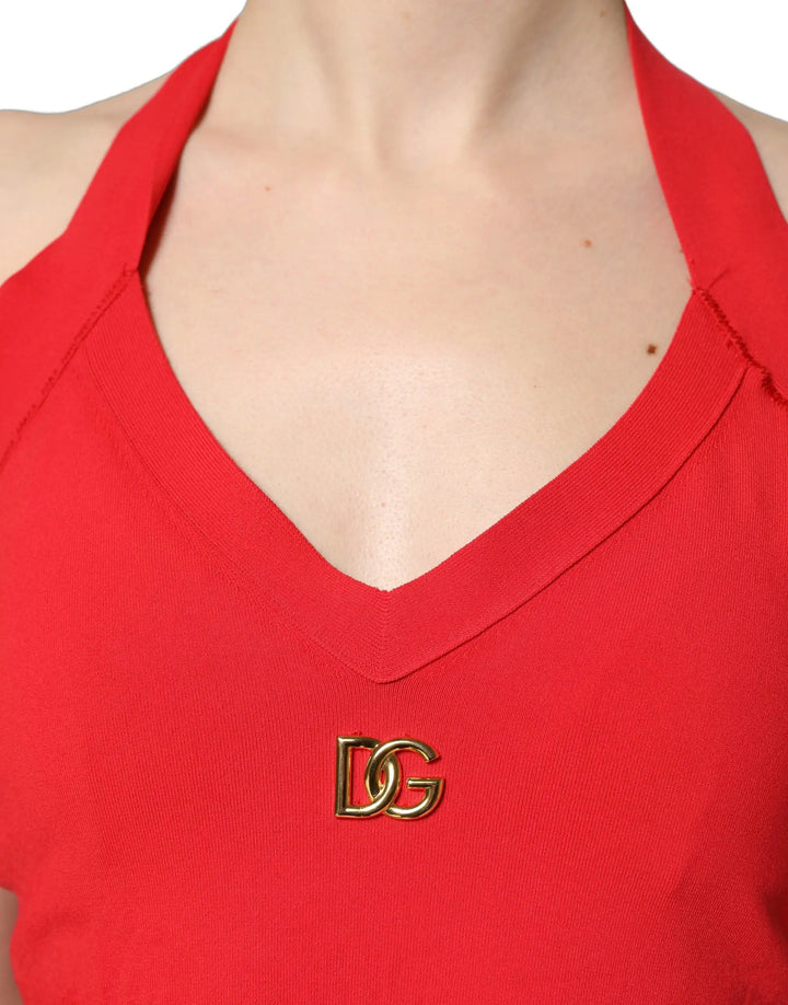 Dolce &amp; Gabbana Sample Sale | Dolce &amp; Gabbana Red Viscose Sleeveless Halter Crop Tank Top - | Designer outlet
