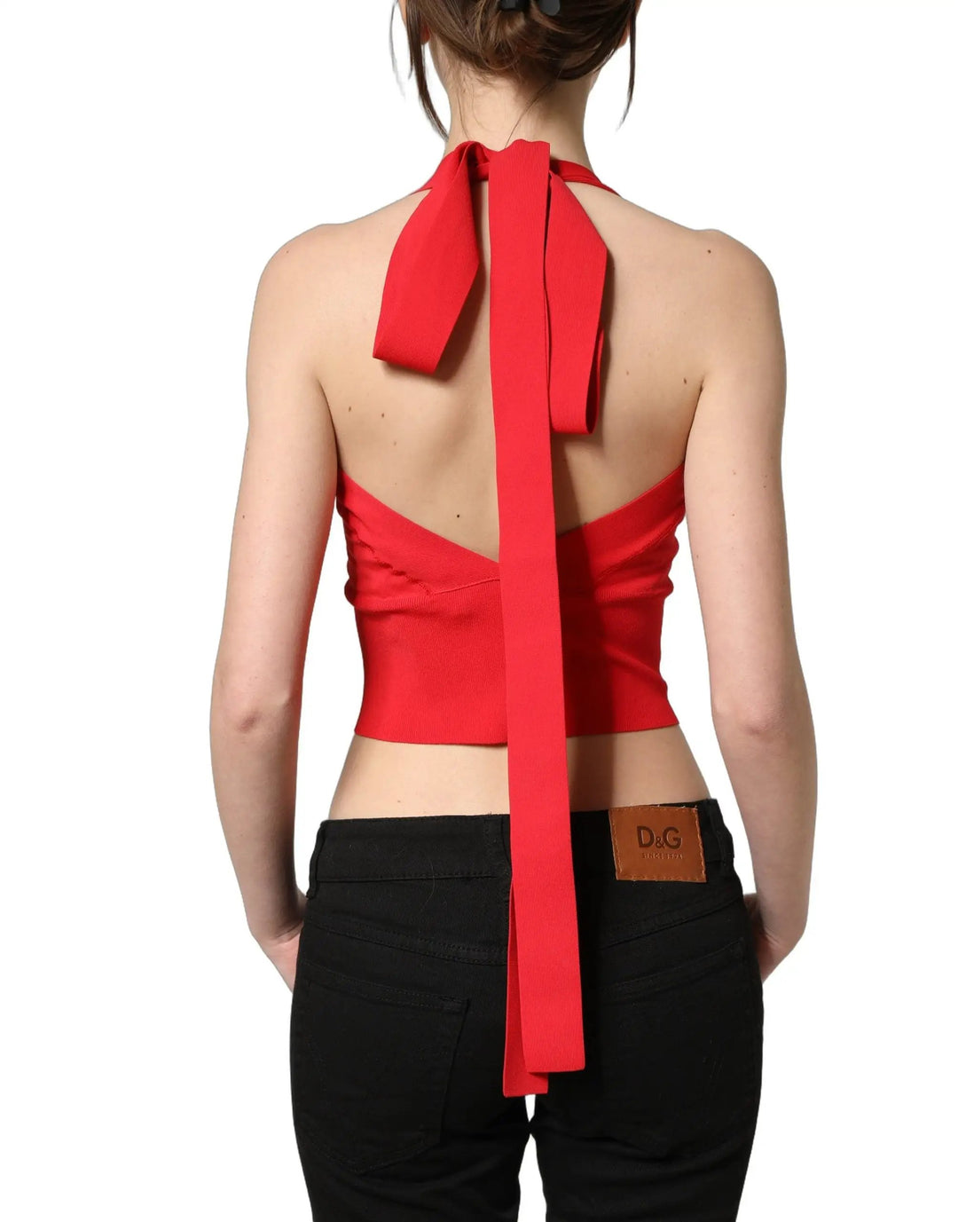 Dolce &amp; Gabbana Sample Sale | Dolce &amp; Gabbana Red Viscose Sleeveless Halter Crop Tank Top - | Designer outlet