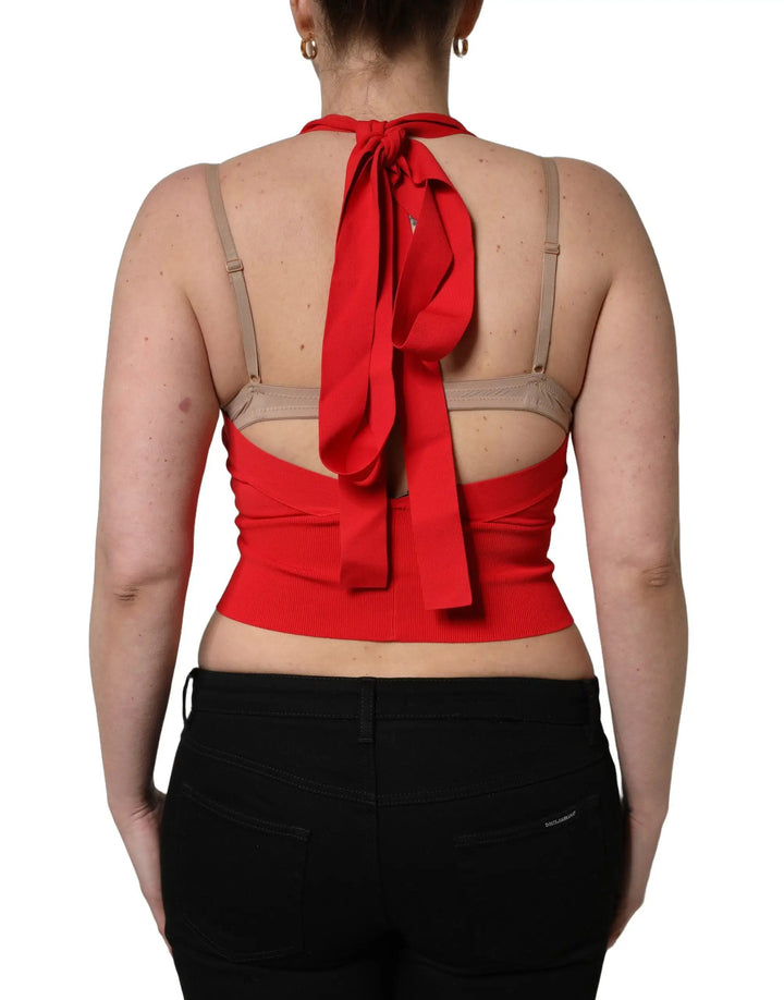 Dolce & Gabbana Sample Sale | Dolce & Gabbana Red Viscose Sleeveless Halter Crop Tank Top - | Designer outlet