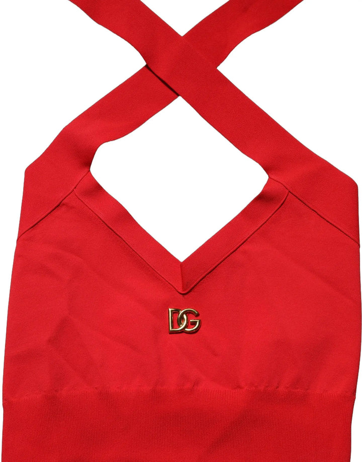 Dolce & Gabbana Sample Sale | Dolce & Gabbana Red Viscose Sleeveless Halter Crop Tank Top - | Designer outlet