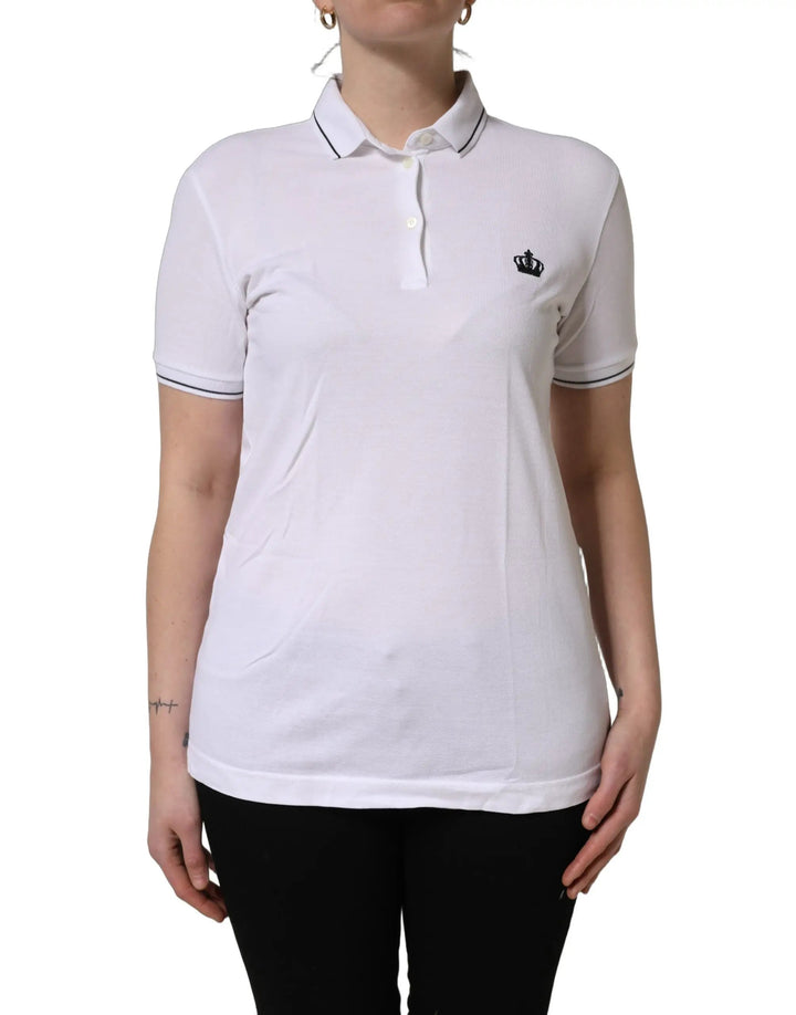 Dolce &amp; Gabbana Sample Sale | Dolce &amp; Gabbana White Crown Cotton Short Sleeves Polo Top - | Designer outlet