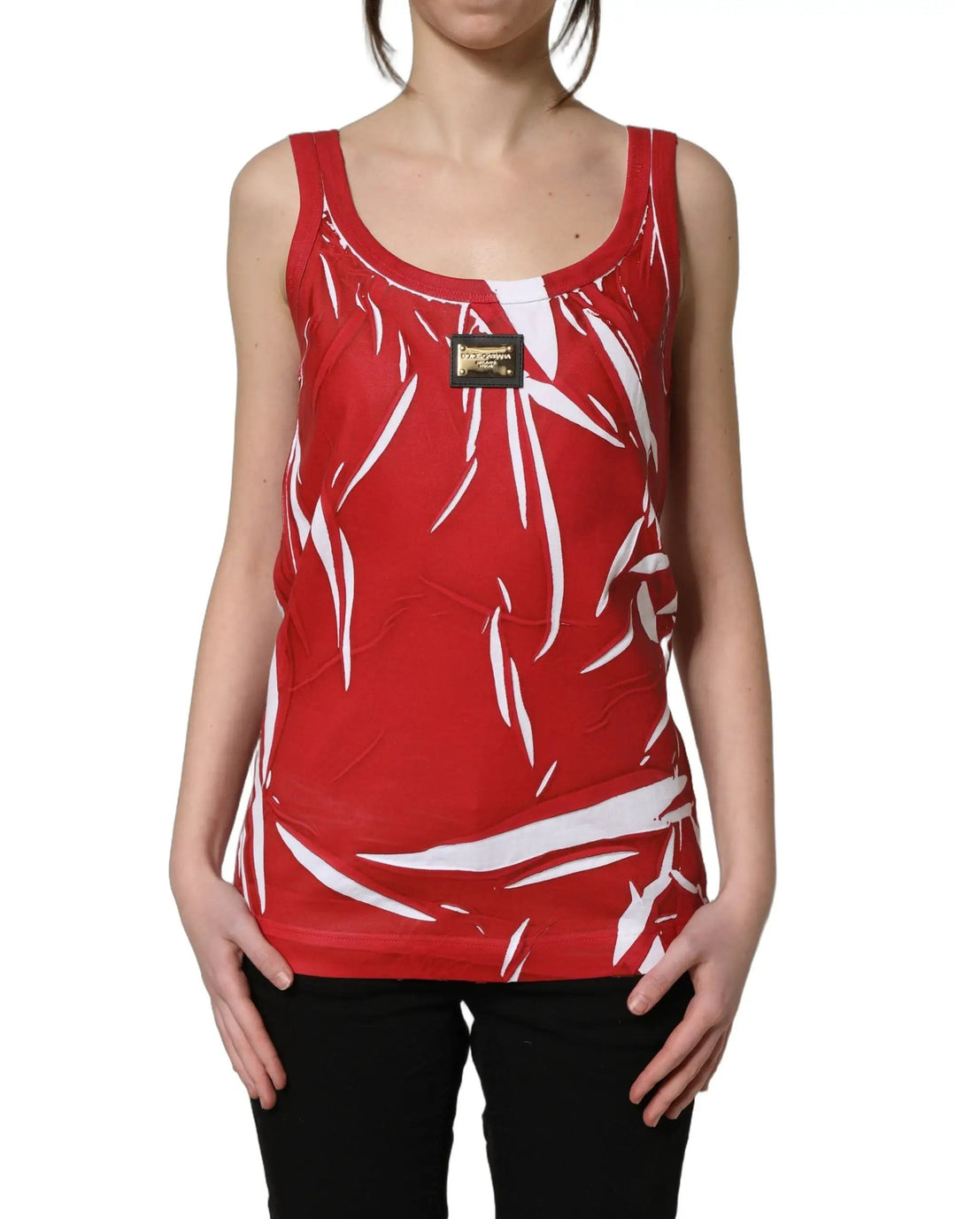 Dolce & Gabbana Sample Sale | Dolce & Gabbana Red White Abstract Cotton Sleeveless Tank Top - | Designer outlet