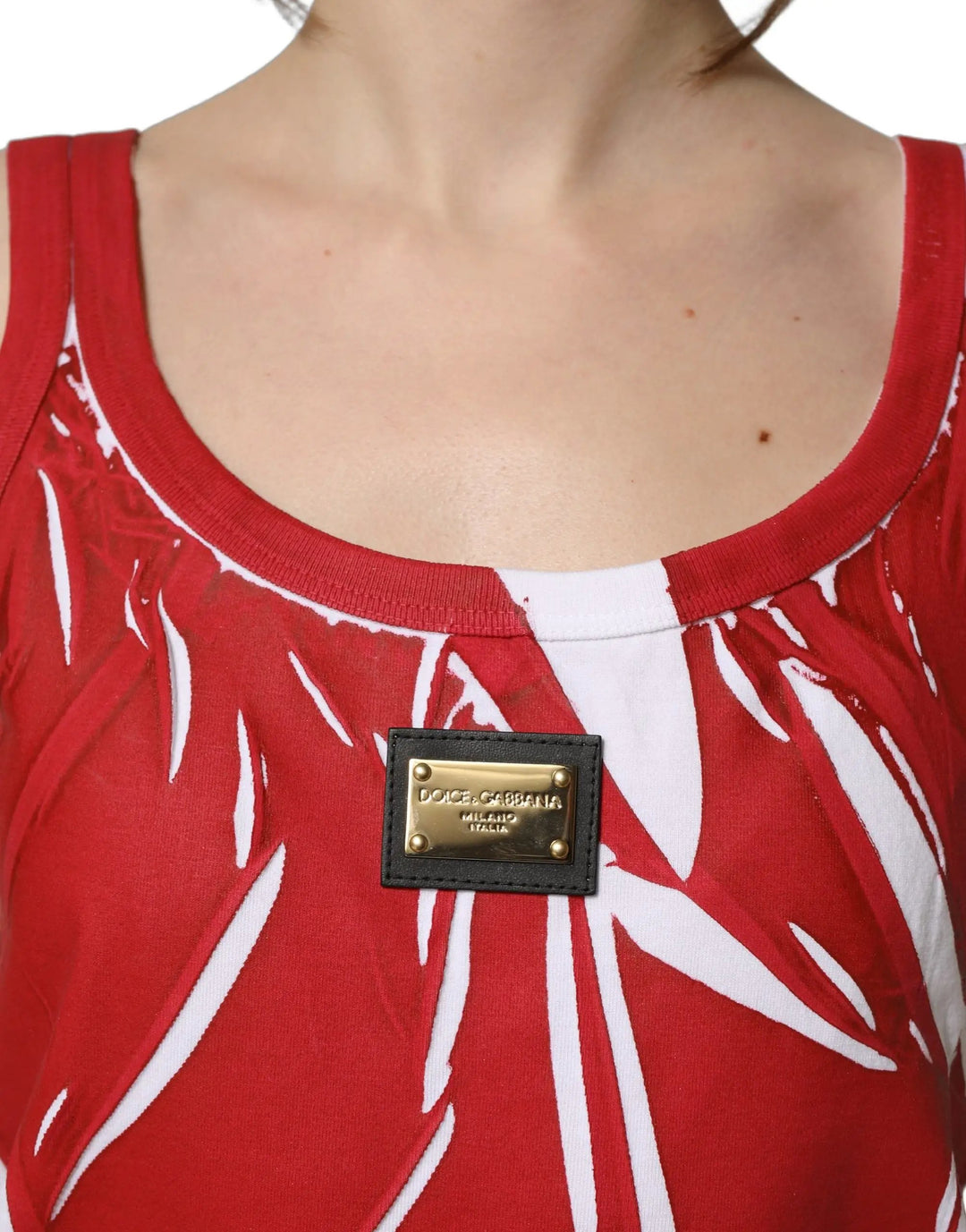 Dolce &amp; Gabbana Sample Sale | Dolce &amp; Gabbana Red White Abstract Cotton Sleeveless Tank Top - | Designer outlet
