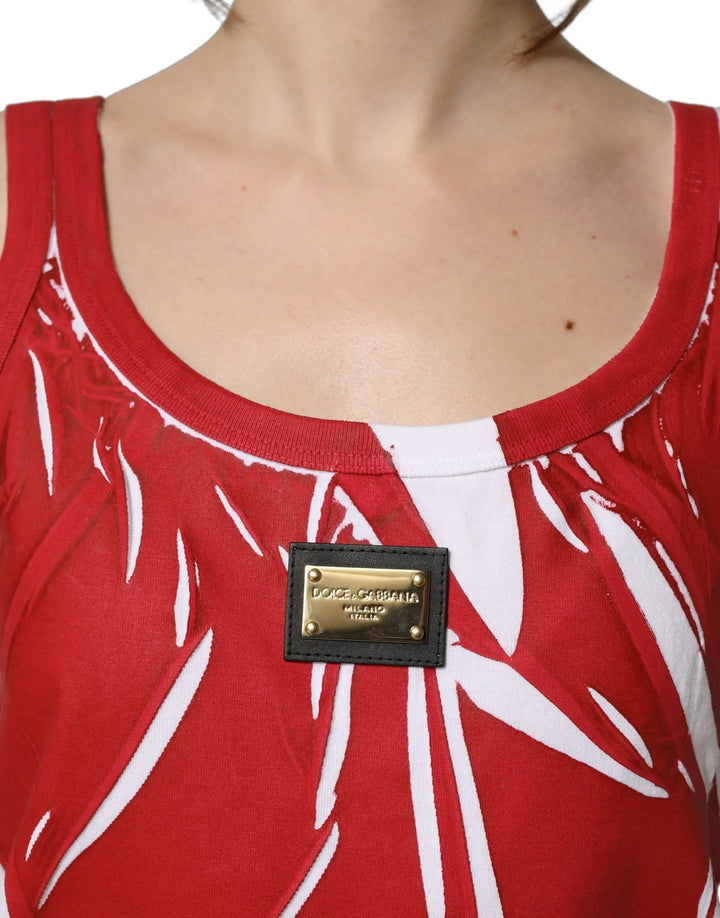 Dolce &amp; Gabbana Sample Sale | Dolce &amp; Gabbana Red White Abstract Cotton Sleeveless Tank Top - | Designer outlet