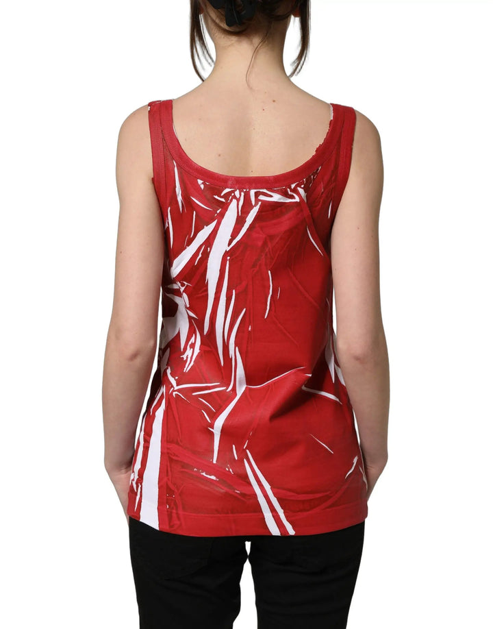 Dolce &amp; Gabbana Sample Sale | Dolce &amp; Gabbana Red White Abstract Cotton Sleeveless Tank Top - | Designer outlet