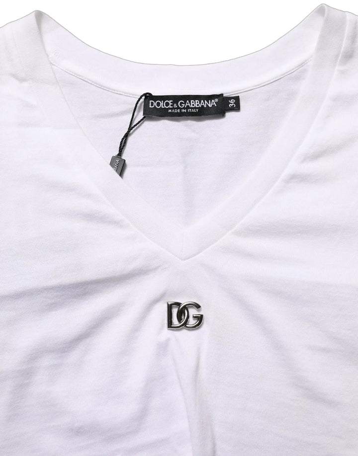 Dolce &amp; Gabbana Sample Sale | Dolce &amp; Gabbana White Logo Embroidered Tie Waist Cropped Top - | Designer outlet