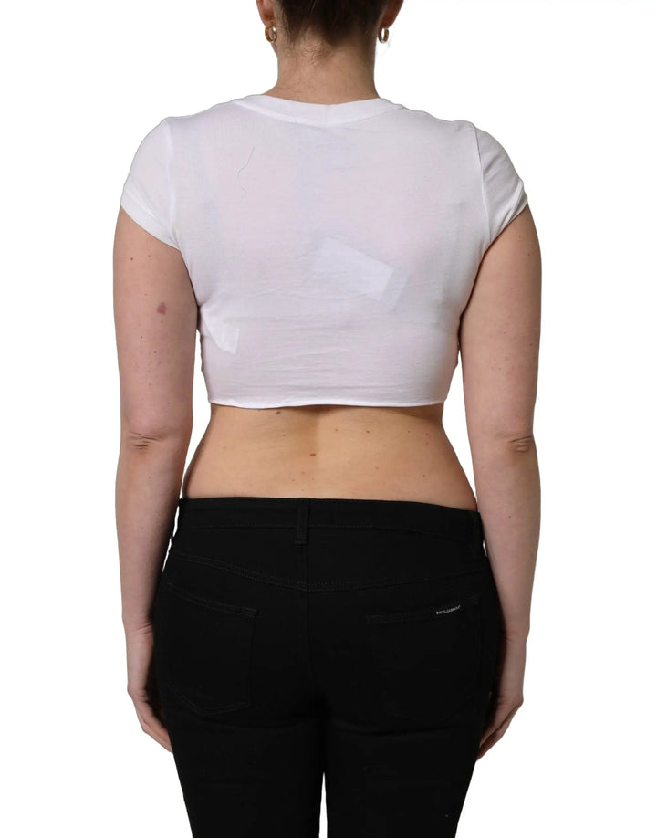 Dolce &amp; Gabbana Sample Sale | Dolce &amp; Gabbana White Logo Embroidered Tie Waist Cropped Top - | Designer outlet