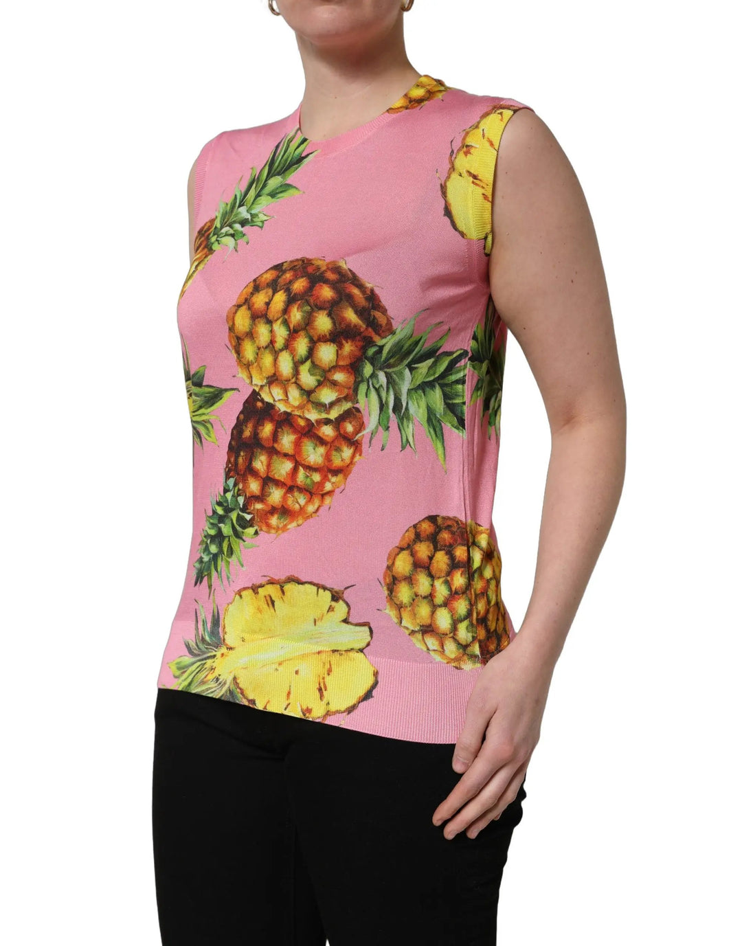 Dolce &amp; Gabbana Sample Sale | Dolce &amp; Gabbana Pink Pineapple Roundneck Sleeveless Tank Top - | Designer outlet