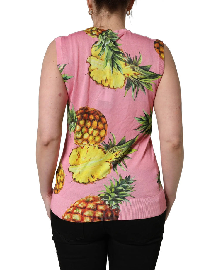 Dolce &amp; Gabbana Sample Sale | Dolce &amp; Gabbana Pink Pineapple Roundneck Sleeveless Tank Top - | Designer outlet