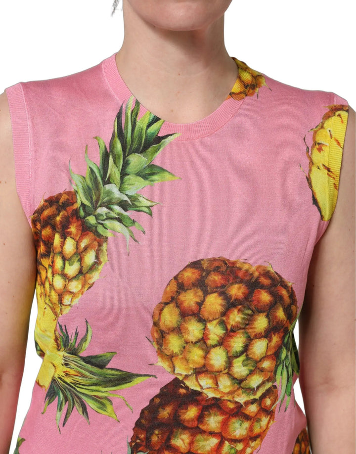 Dolce &amp; Gabbana Sample Sale | Dolce &amp; Gabbana Pink Pineapple Roundneck Sleeveless Tank Top - | Designer outlet